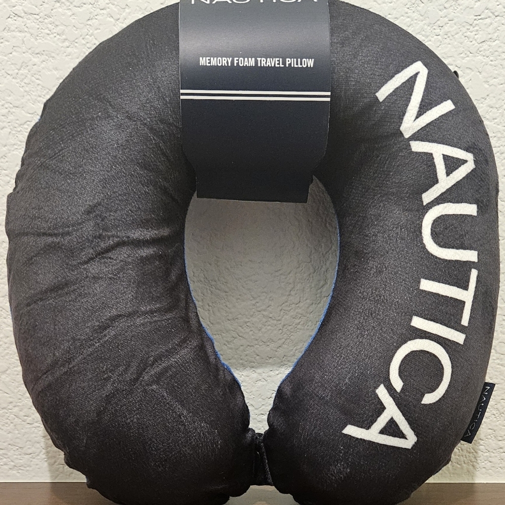Nautica Memory Foam Travel Neck Pillow, Black/Blue, One Size